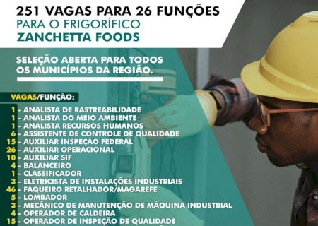 Frigorífico de Batayporã abre seleção de 251 vagas de emprego para Dourados e região